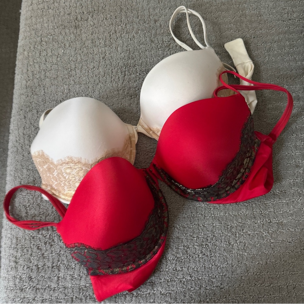 Victoria’s Secret Red & Cream Lace Bras